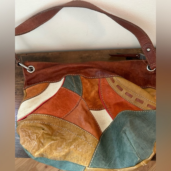 FOSSIL Leather Patchwork Shoulder Bag Crossbody Hobo Handbag Purse VINTAGE - Picture 13 of 15